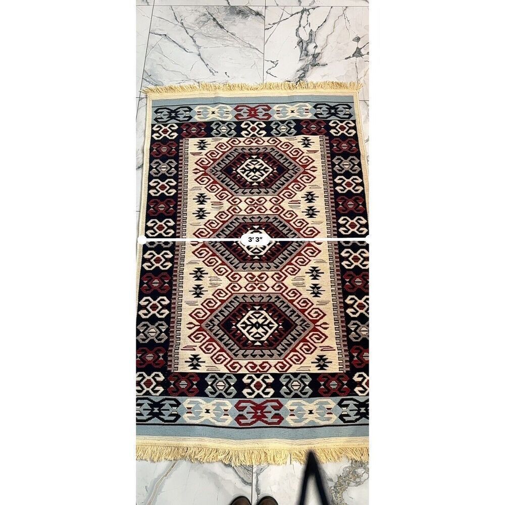 Handmade Reversible 3 X 5 Blanket Rug Aztec Style Rug Thin Cotton Rug Throw Rug - Picture 3 of 10